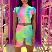 Colorful Crop Top Shorts Set