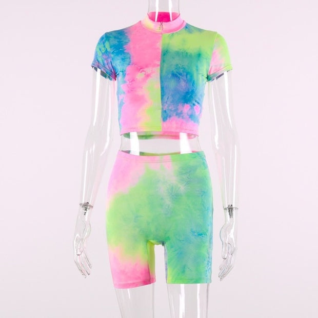 Colorful Crop Top Shorts Set