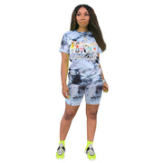 Tie Dye Cartoon T-Shirt & Biker Shorts Set