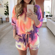 Muyogrt Summer Tracksuits Women Tie Dye Two Peices Set Homewear Oversize Shirts High Waist Shorts Loose Casual Clothing Outfits