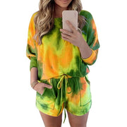 Muyogrt Summer Tracksuits Women Tie Dye Two Peices Set Homewear Oversize Shirts High Waist Shorts Loose Casual Clothing Outfits