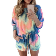 Muyogrt Summer Tracksuits Women Tie Dye Two Peices Set Homewear Oversize Shirts High Waist Shorts Loose Casual Clothing Outfits