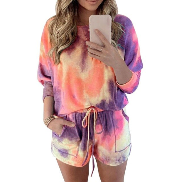 Muyogrt Summer Tracksuits Women Tie Dye Two Peices Set Homewear Oversize Shirts High Waist Shorts Loose Casual Clothing Outfits