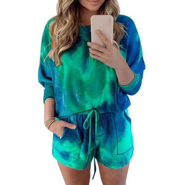 Muyogrt Summer Tracksuits Women Tie Dye Two Peices Set Homewear Oversize Shirts High Waist Shorts Loose Casual Clothing Outfits